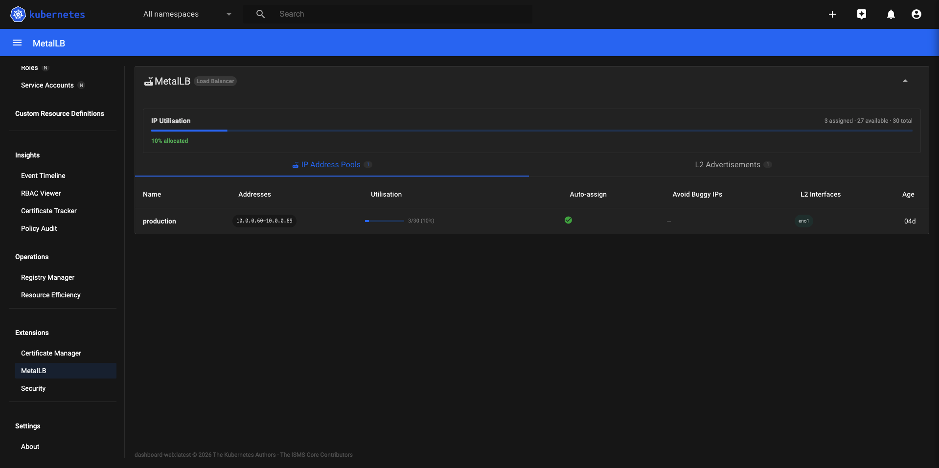 MetalLB — IP Address Pools and L2 Advertisements